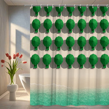 Green Beach Umbrella Shower Curtain - Waterproof Fabric for Bathroom Decor