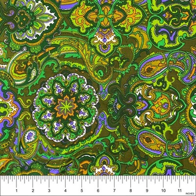 Vintage Green Paisley Blend Fabric for Sewing, Clothing | piece 27''x25''