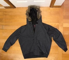 Swiss Tech Men's Black Winter Jacket Coat With Removable Fur Collar Siz XL 46-48