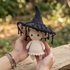 Crochet Witch Girl Amigurumi Doll, Handmade Plush, Cute Gothic Halloween Gift
