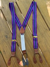 Brooks Brothers Suspenders Purple Navy Blue Leather Tabs Stripe
