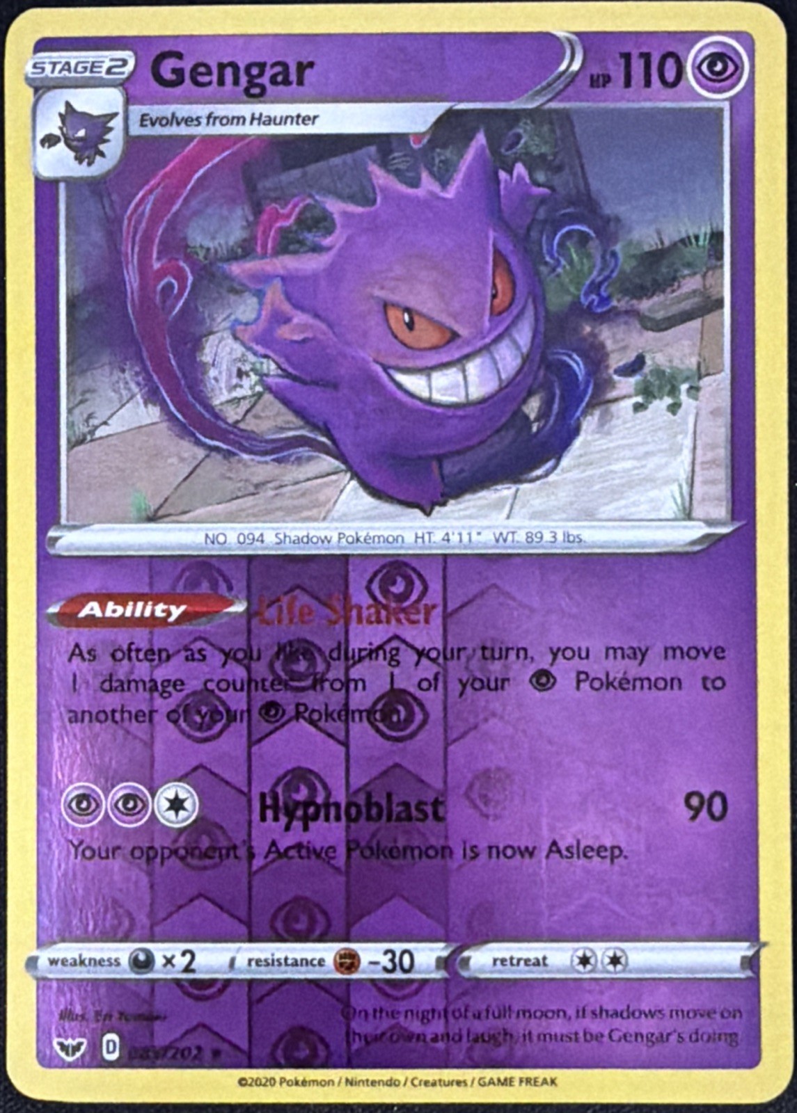 Gengar 85/202 Sword & Shield Reverse Holo Rare NM