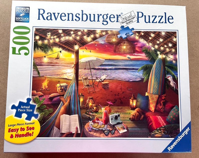 Ravensburger Large Piece Format puzzle 500 Pc COZY CABANA Beach, Book NEW SEALED