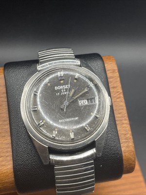 Vintage DORSET Manual Wind 17 Jewel Day-Date Black Dial P/R