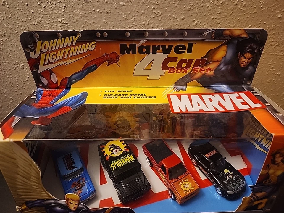 Johnny Lightning Marvel 4 Car Box Set Spider-Man Wolverine Die-Cast Metal 2002 - Image 2 of 4