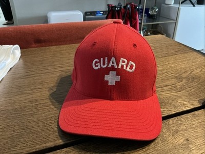 Life Guard Crescent Bar Red Flex fit  Baseball Hat Cap-Small/Medium
