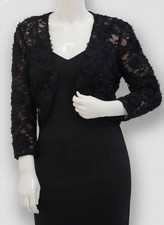 Eliza J Women's Black 3/4-Sleeve Lace Cropped Jacket Size S