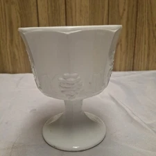 Indiana Glass Vintage White Milk Glass Pedestal Bowl/Vase Compote Harvest Grape