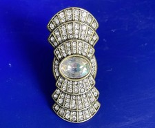 Art Deco Style Statement Ring With Rhinestones – Gold Tone – Retro Size UK M