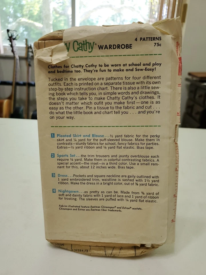 1960s Pattern for Chatty Cathy Doll by Advance Easy Sew 4 Patterns #2897 CUT - Image 2 of 3