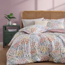 Full Comforter Set, 7 PCS Pinkish Floral Comforter Set with Flowers Leaves Pa...