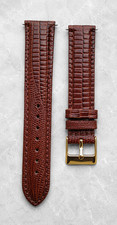 18mm Brown Genuine Leather Teju Lizard EMBOSS WATERPROOF Watch Band Strap W/Gold