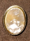 Vintage Gold Tone Mother Of Pearl GERMANY SCARF CLIP Costume Jewelry   NICE