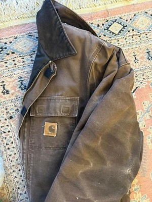 Carhartt Men's Brown Insulated Lined Duck Work Jacket, Zip Front Large Regular