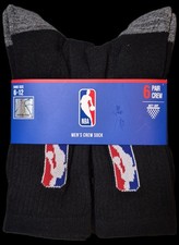 NBA Logo Basketball Crew Socks 6 Pack Mens Sz 6-12 Black / Multi Logo Net Dri