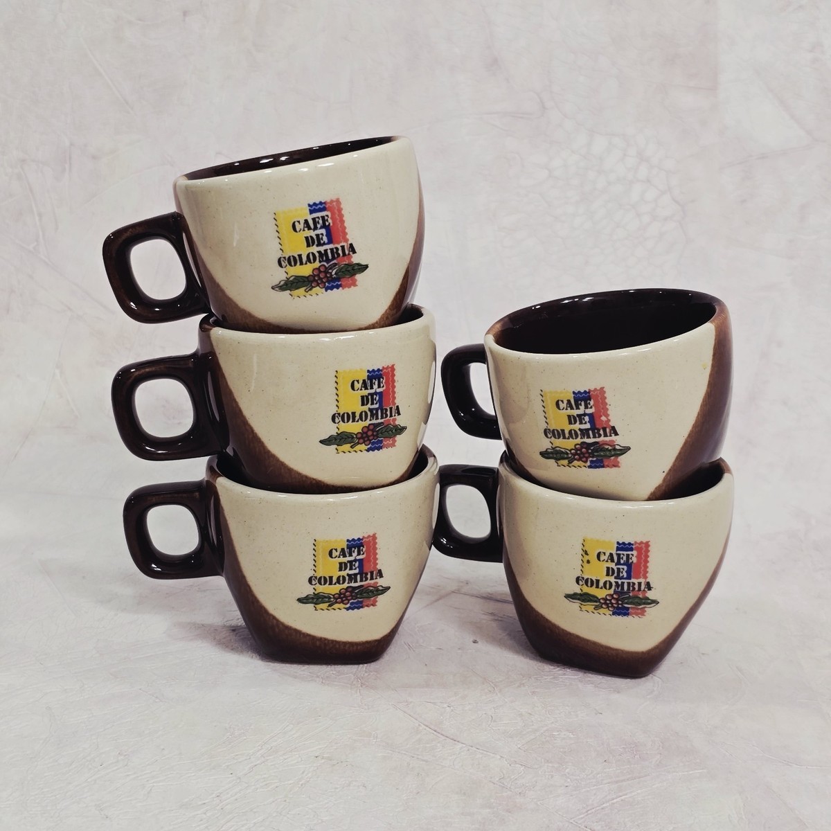 Set of 5 Café de Colombia Espresso Cups Tapered Geometric Ceramic