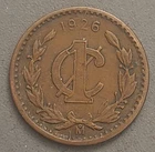 1926 Mo Mexico 1 Centavo Coin - Bronze - Mexican Golden Eagle Crest