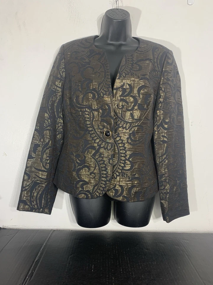 Jaqueta Metálica Preta e Dourada Tamanho Médio Noite Vintage Jacquard Nova - Imagem 4 de 4