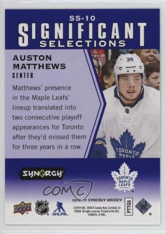 2018 Upper Deck Synergy Significant Selections Purple /25 Auston Matthews #SS-10 - Image 2 of 2
