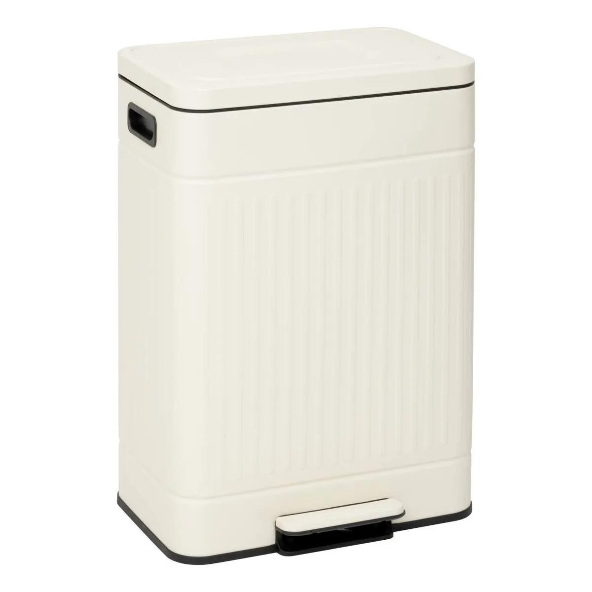 Poubelle de tri double compartiment beige 60L en acier Nova