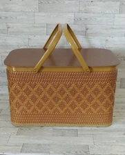 Vintage 1950's Large Wicker Sewing/Yarn Basket With Handles