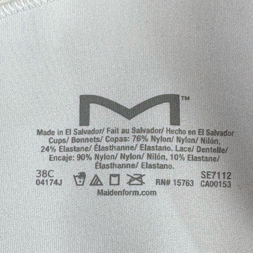 Maidenform Bra Womens 38C Lace White One Fab Fit Underwire T shirt Razorback - Picture 3 of 11