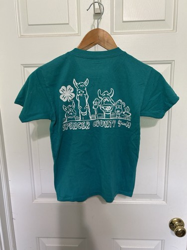 4-H T-Shirt Size Youth Small Teal Blue 4 Leaf Clover Farm Livestock Animals