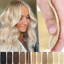 One Piece Blonde Clip In Real Remy Human Hair Extensions Topper Hair Pad Weft 8"