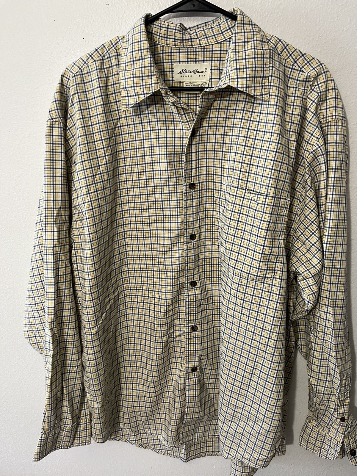 Eddie Bauer Men s L Yellow Plaid Shirt 100 COTTON CA 00665 WPL 9647 eddie-bauer-men-s-l-yellow-plaid-shirt-100-cotton-ca-00665-wpl-9647