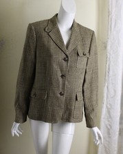 Ralph Lauren Sz 12 Lovely Brown Green Woven Equestrian Chic Linen Blazer Jacket
