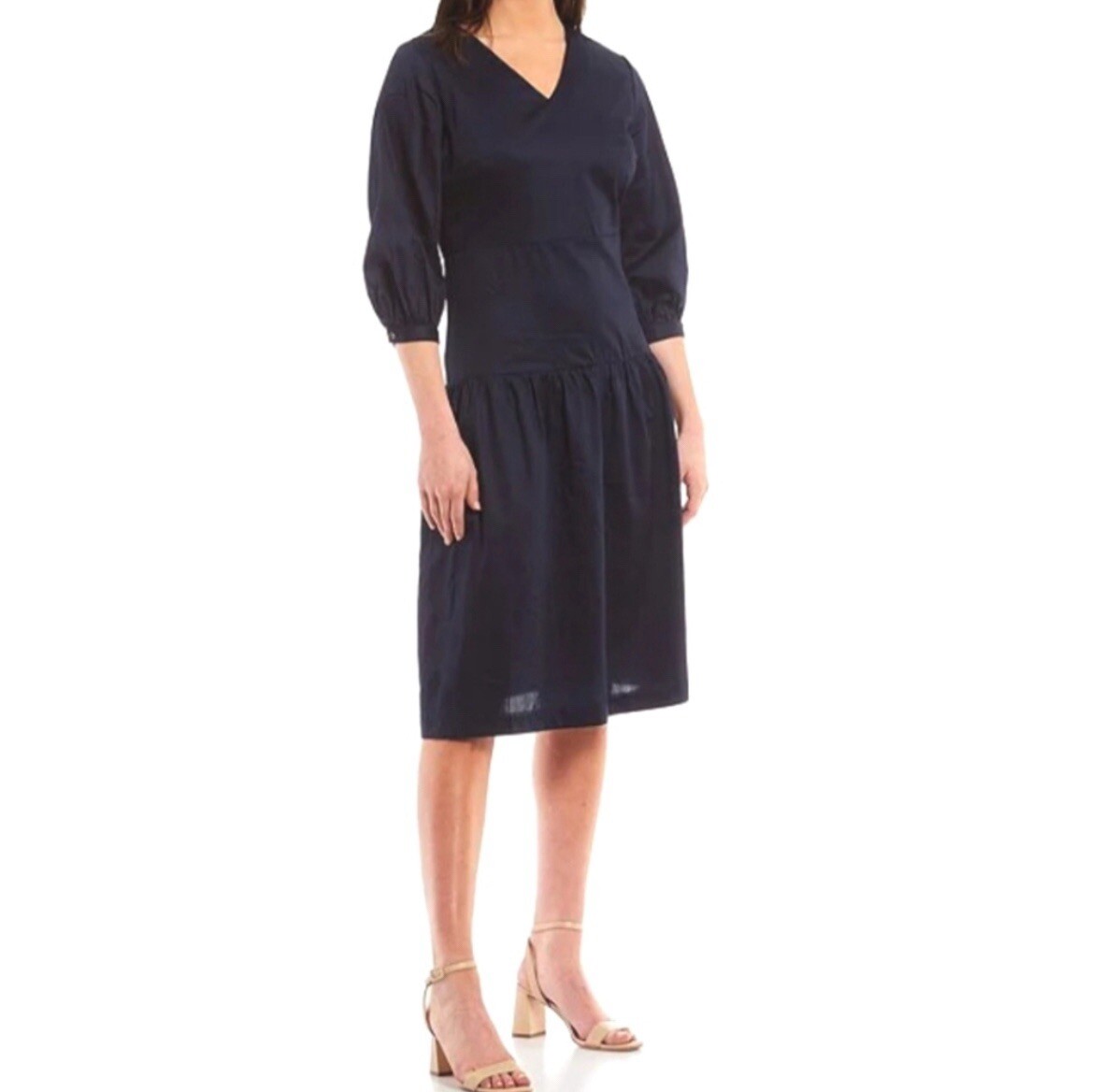 J.Mclaughlin Dara sateen 3/4 latern sleeve drop waist midi dress navy NEW |  eBay