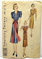 30s Simplicity 2795 Pattern Square-Neck DRESS Size 14 Bust 32" Hip 35" READ