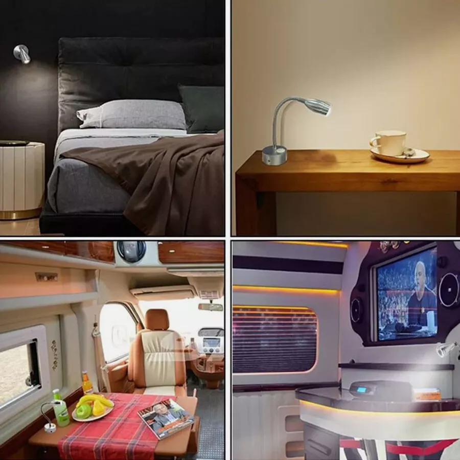 LED Reading Light Spotlight USB Dimmable Bedside Lamp RV Yacht Touch Lamp 12-24V - Image 3 of 4