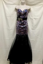 Alyce Black Strapless Rainbow Holo Sequin Mermaid Prom Dress Party Gown Sz 2