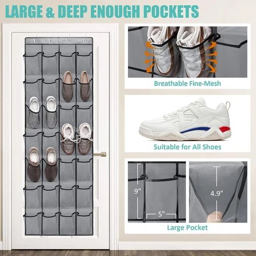 28 Grids Over Door Shoe Organizer Rack Hanging Storage Holder Hanger Bag Closet - Picture 3 of 6