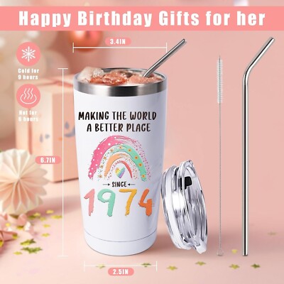 50th Birthday Women 1974 Birthday Gifts -20oz Stainless Steel Insulated  Tumblers | eBay