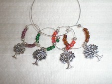Lovely Mighty Trees Handcrafted Wine Beverage Charms Set of 4 Party Favors Gift