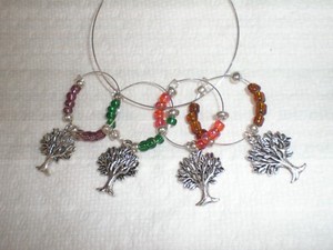 Lovely Mighty Trees Handcrafted Wine Beverage Charms Set of 4 Party Favors Gift