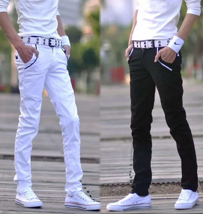 Fashion Boys Straight Cotton Blend Casual Leg Skinny Trousers Korean Mens  Pants