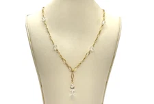 Gold-Plated CZ Crystal Bead Necklace 18"