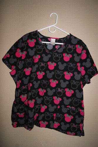 Lot 2 Disney Mickey Minnie Pooh Eeyore Piglet 2XL XXL Scrub Top Pockets (ToteA) - Picture 6 of 9