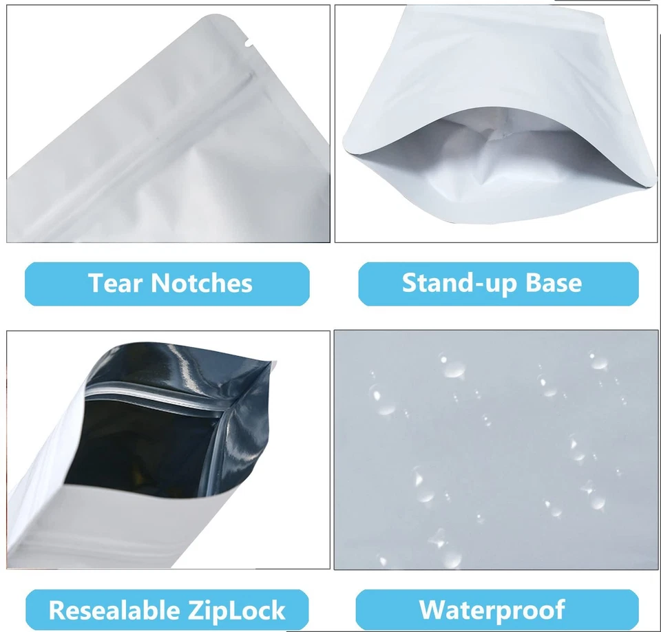 100 Pack 4x6 Inch Resealable Stand Up Mylar Bags Ziplock Food Storage Foil Pouch Foto 4 de 4