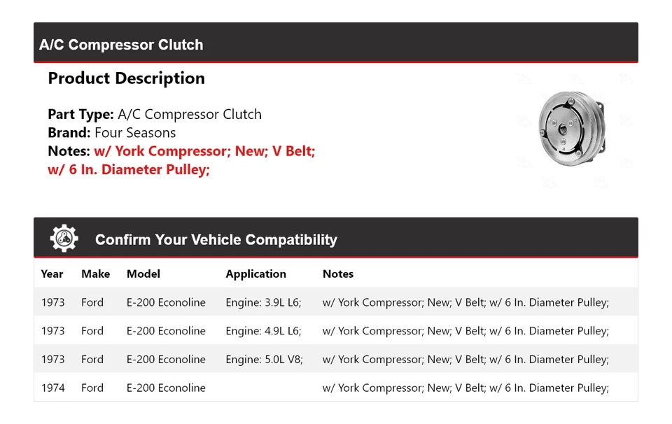 For 1973-1974 Ford E-200 Econoline A/C Compressor Clutch 4 Seasons - Image 2 of 4