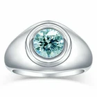 2 Ct Vvs1 Blue Round Cut Moissanite Engagement Men's Ring Sterling Silver Size 9