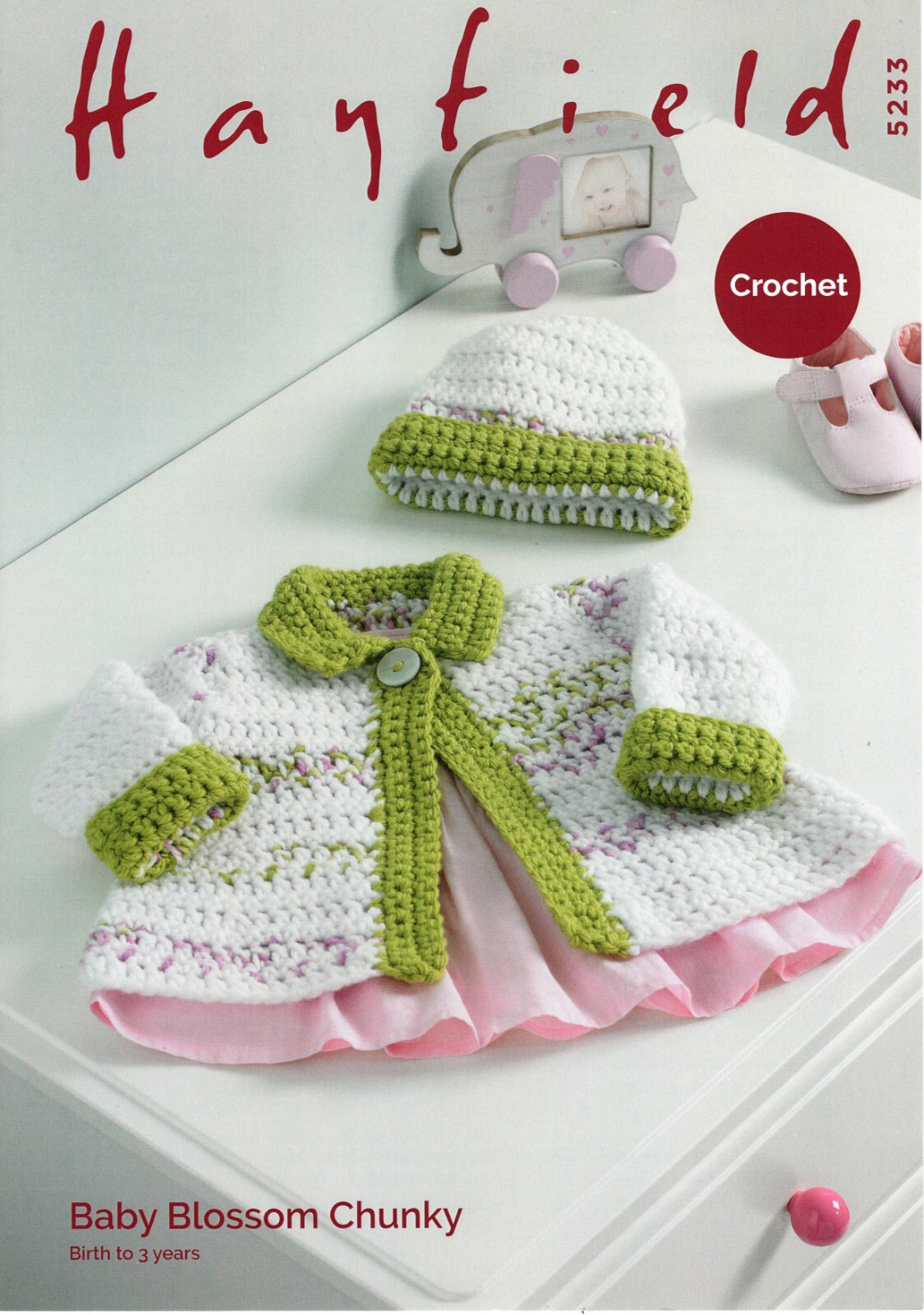 Hayfield Baby Blossom Chunky Crochet Pattern - 5233 Baby Matinee Jacket & Hat