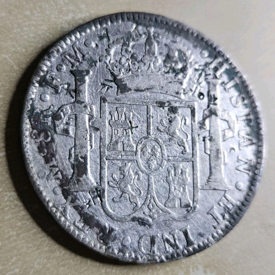 1793-Mo México 8 Reales Corona Plata Chop Marcas Salvamento Marítimo/Naufragio Foto 2 de 4