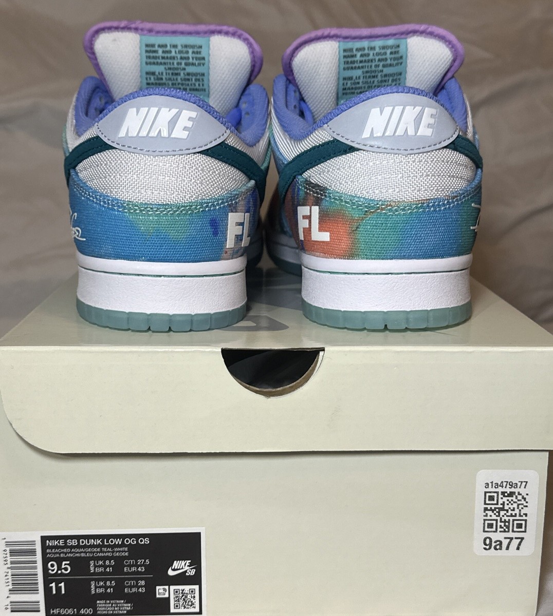 Size 9.5 Futura Laboratories x Nike SB Dunk Low Bleached Aqua New