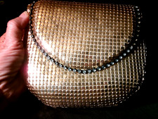 Vintage Golden Metal Mesh Mini Bag, Made in Hong Kong Tiny Rhinestone Purse