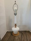 Vintage White Milk Glass Hobnail Real Wood Bedside Boudoir Table Lamp