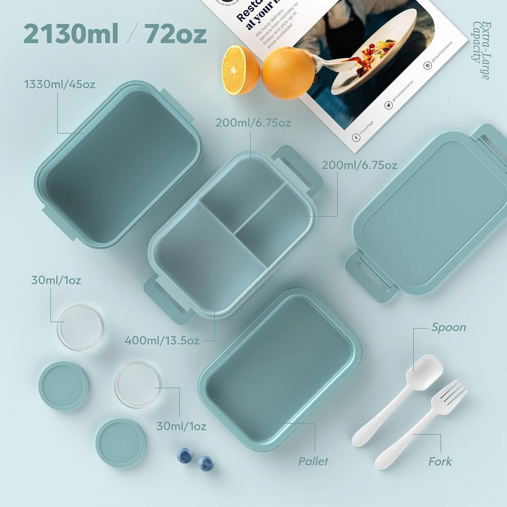 72oz Stackable 3-Layer Bento Lunch Box For Adults With Compartments